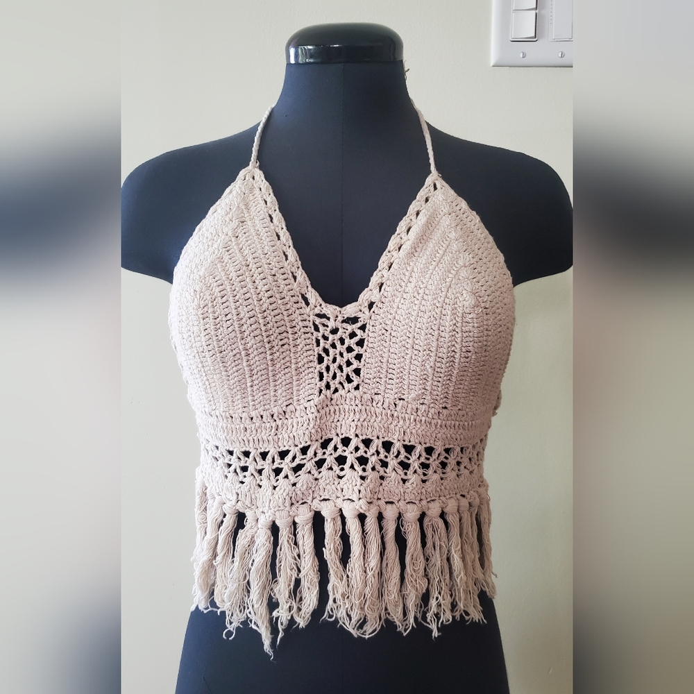 Crochet Halter Top with Fringe, Festival Top, Boho Top